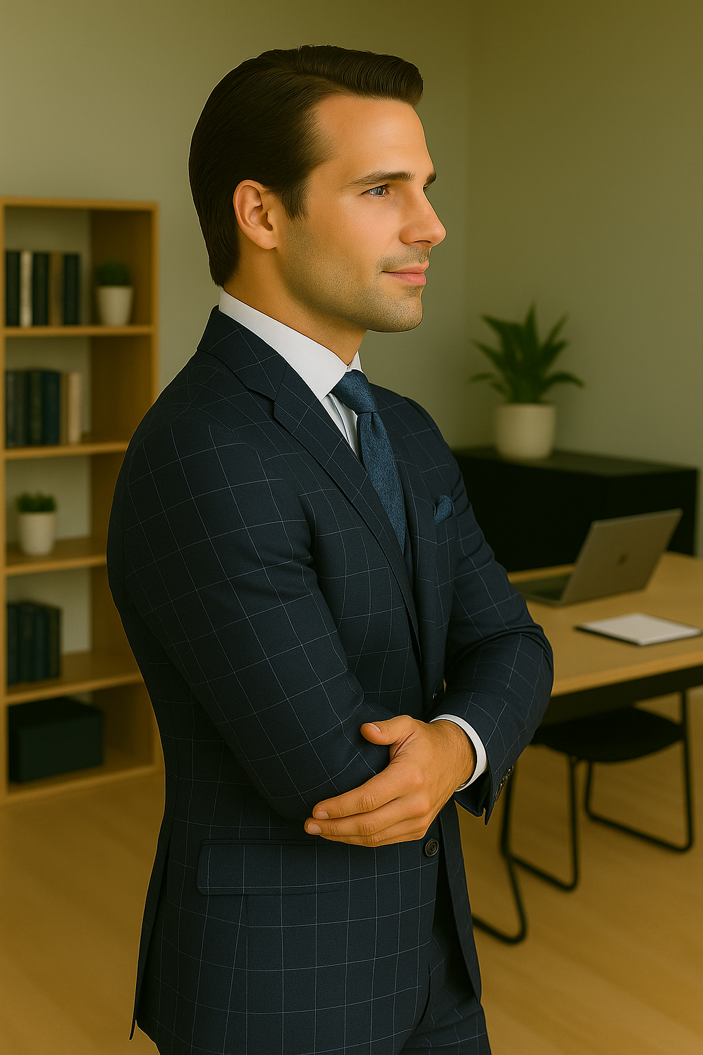 Wool Suit - Italian Made Business Suit by Statement Men's 3 Piece 100% Wool Modern Fit Suit - Fashion Pattern - 38R
