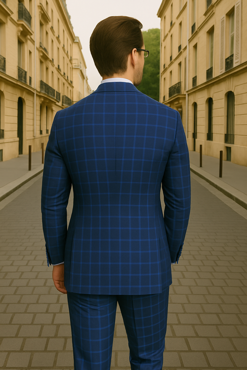 Modern Fit - Wool Suit - Italian Made Business Suit by Windowpane Texture Business Pattern Modern Fit Side Vented Men's 3 Piece 100% Wool Modern Fit Suit - Classic Plaid Pattern