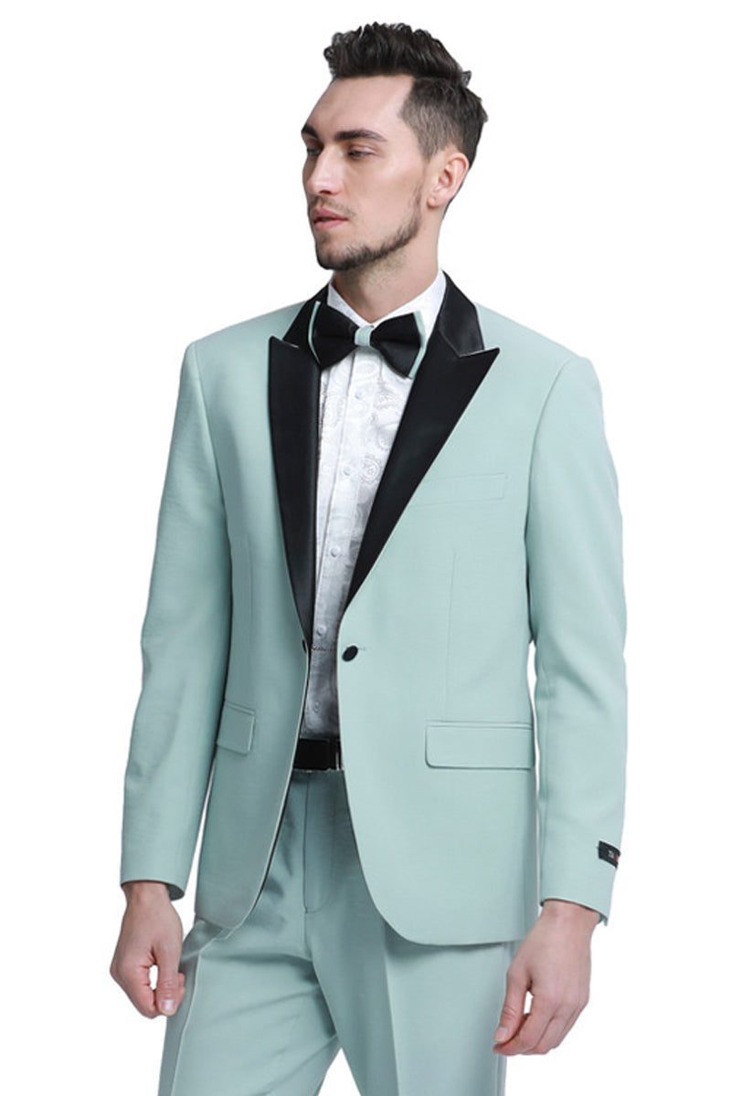"Mint Green Men's Wedding & Prom 2025 Tuxedo with One Button Peak Lapel" - 34 Short