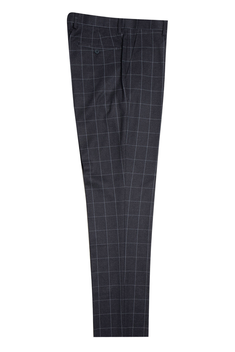 "Mens Stacy Adams Suit - Stacy Adams Suit Men's Charcoal Grey Windowpane Plaid Suit - Two Button Vested Peak Lapel" - 34 Short
