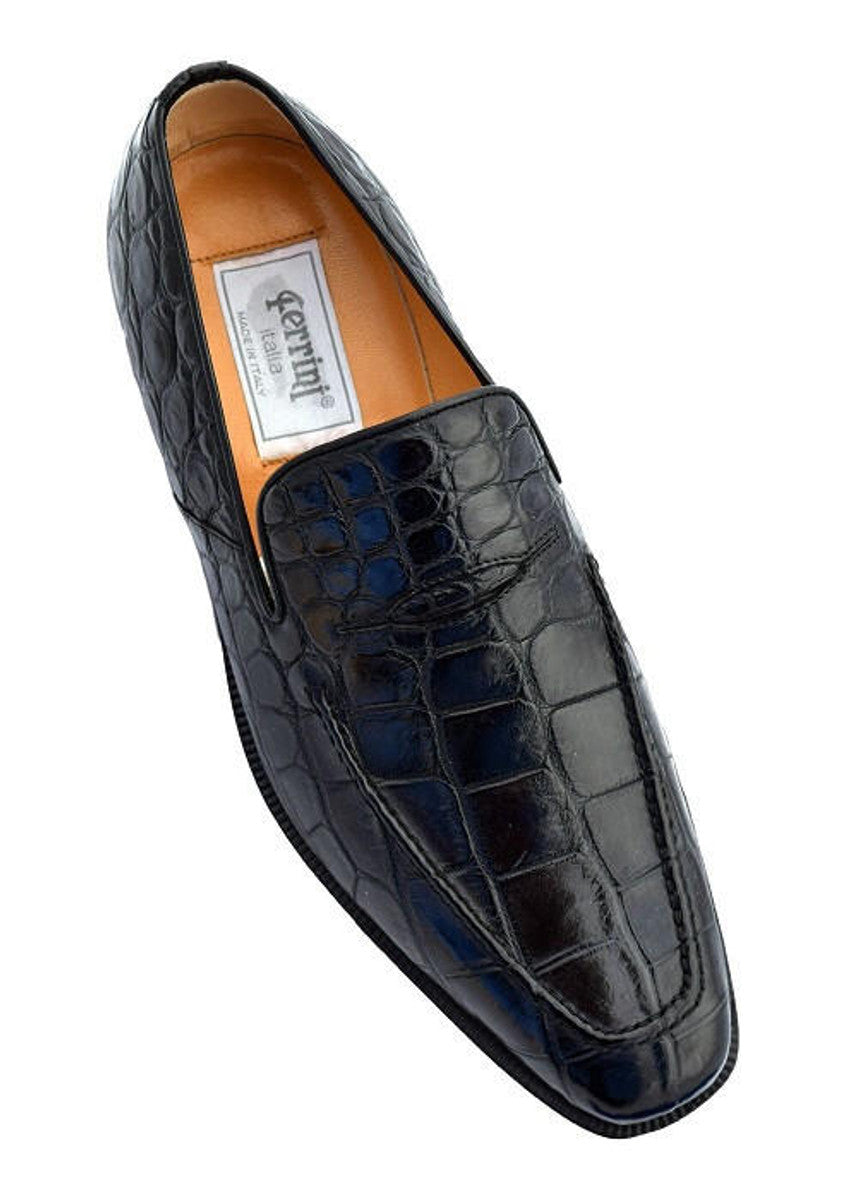 Italian Crocodile Skin Shoes By Ferrini Mens Black Unique Loafers - 9 M