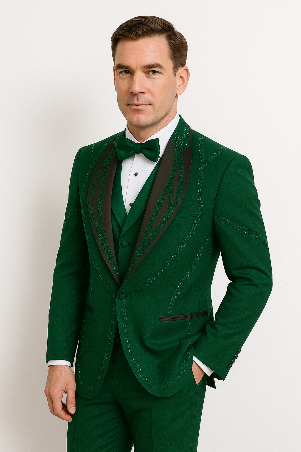 Hunter Green Italian Wool 3-Piece Modern Fit Tuxedo - 34 Short or Extra Small