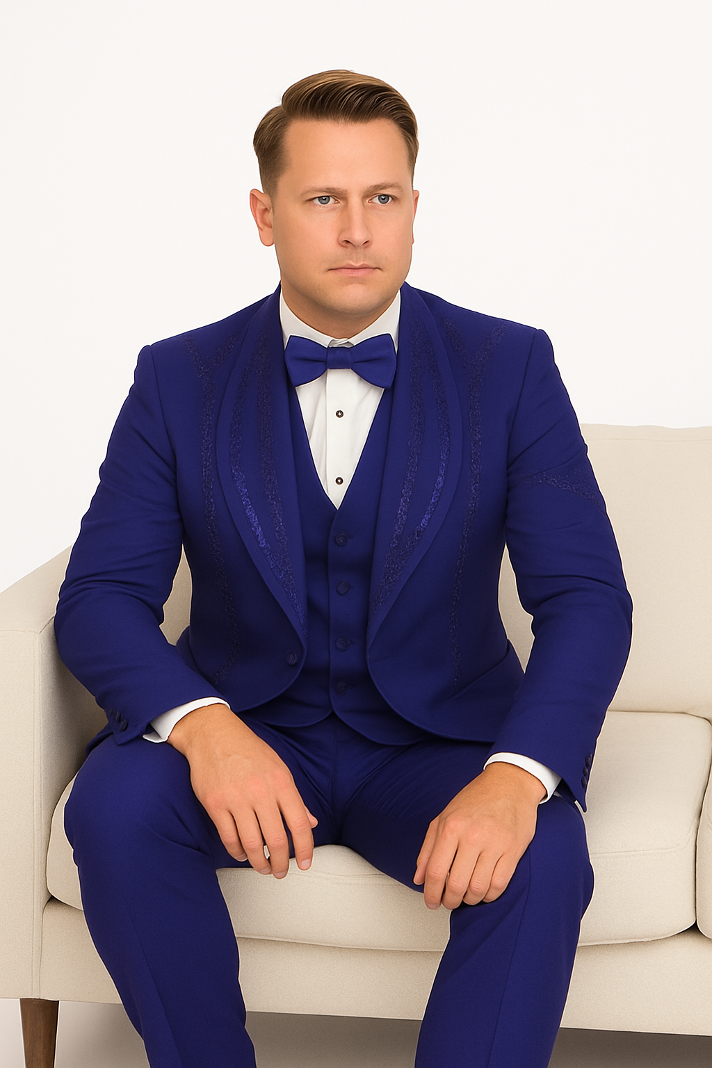 Royal Blue Italian Wool 3-Piece Modern Fit Tuxedo - 34 Short or Extra Small