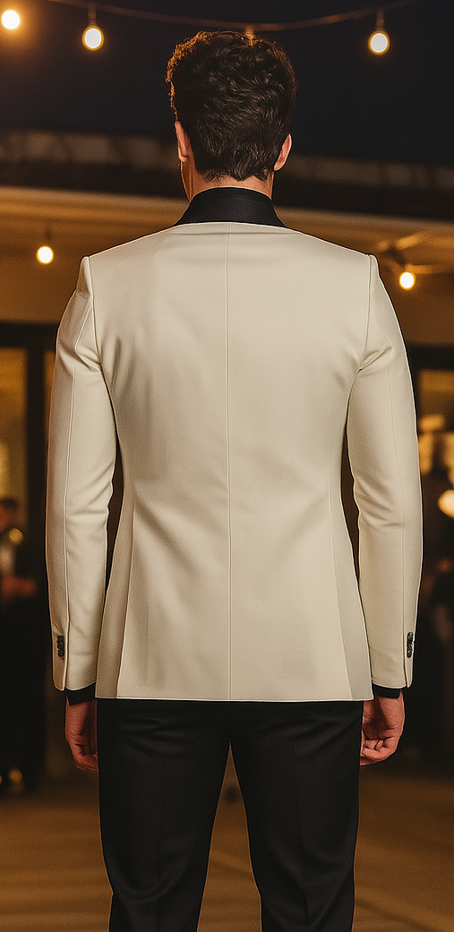 Ivory Tuxedo - Cream Wedding Suit - Off White Groom 1 Button Suit - 38 Short Jacket+32 Waist Adjustable 28to34)(Height: 5 4 to5 7 )(Neck 15-16.5)S-M)
