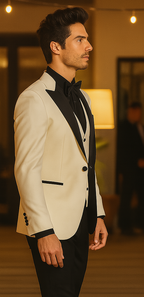 Ivory Tuxedo - Cream Wedding Suit - Off White Groom 1 Button Suit - 38 Short Jacket+32 Waist Adjustable 28to34)(Height: 5 4 to5 7 )(Neck 15-16.5)S-M)