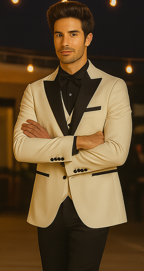 Ivory Tuxedo - Cream Wedding Suit - Off White Groom 1 Button Suit - 38 Short Jacket+32 Waist Adjustable 28to34)(Height: 5 4 to5 7 )(Neck 15-16.5)S-M)