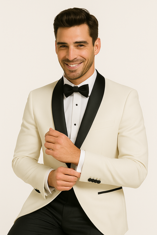 "Mens Designer Traditional Shawl Dinner Suit Jacket in Ivory"