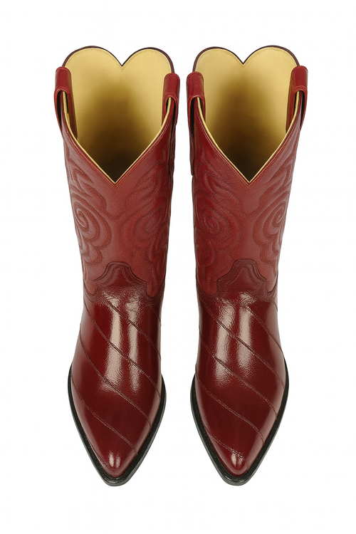 J Toe Cowboy Boots - J Toe Western Boots - Los Altos Boots - Mens Dress Cowboy Boot - Low Priced Burgundy Eel Cowboy Boots J-Toe- in Burgundy