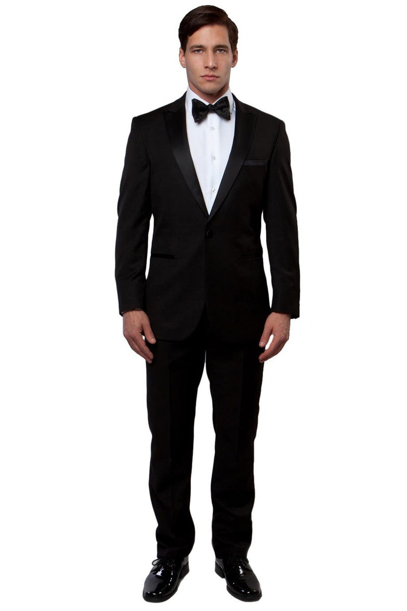 "Black Wedding Tuxedo - Men's Slim Fit, One Button, Peak Lapel"