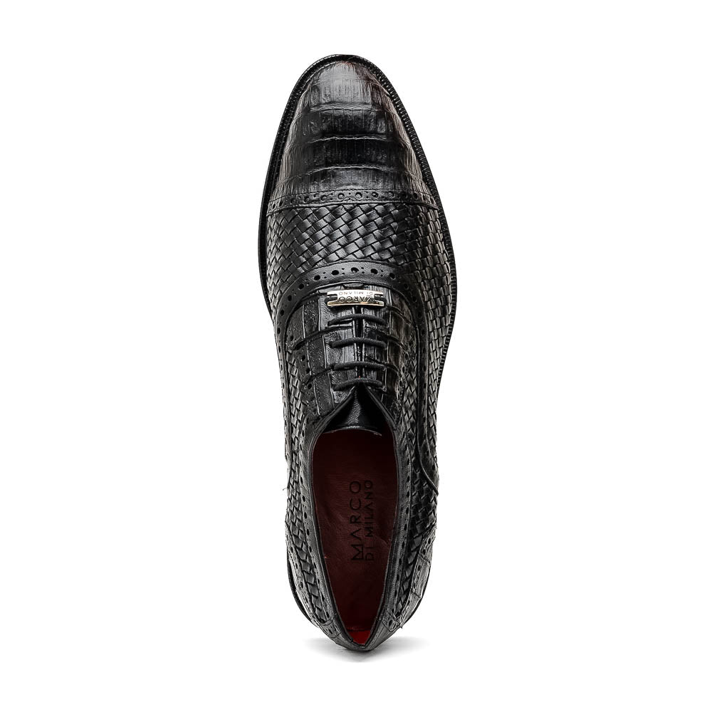 Marco Di Milano John Black Shoes Exotic Caiman Crocodile / Woven Leather Dress Oxfords - 8.5