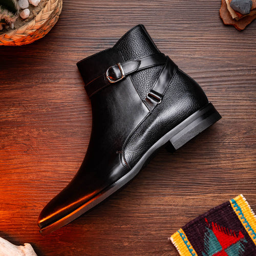 Zelli Jodphur Black Italian Calfskin Double Buckle Strap Boot