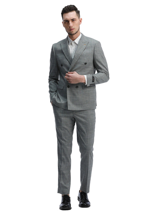 "Mint Green Men's Slim Fit Double Breasted Sharkskin Summer Suit"