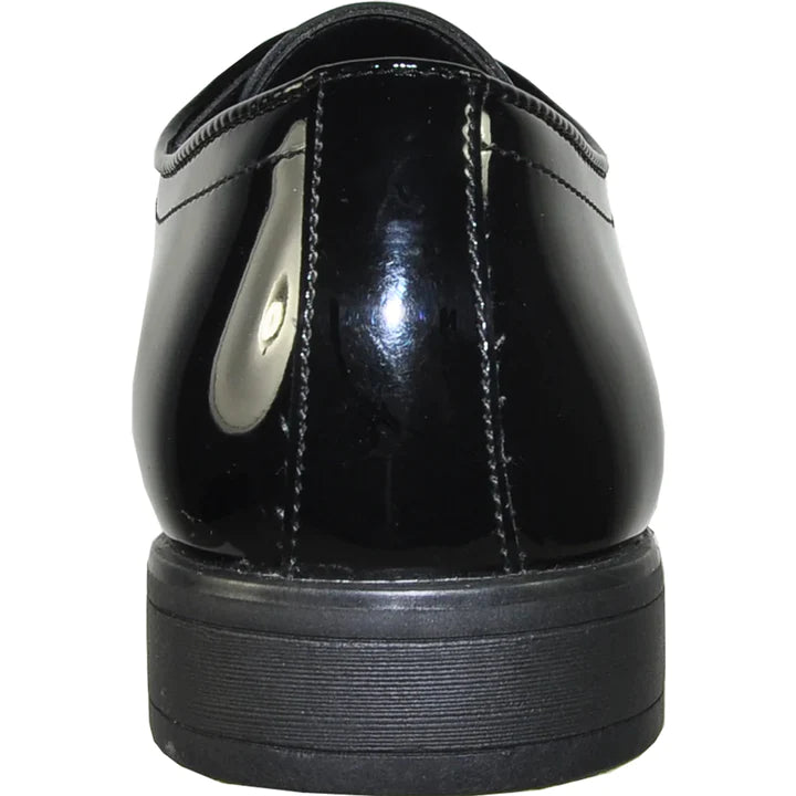 MENS CLASSIC PLAIN TOE SHINY PATENT OXFORD DRESS SHOE IN BLACK - 6.5M