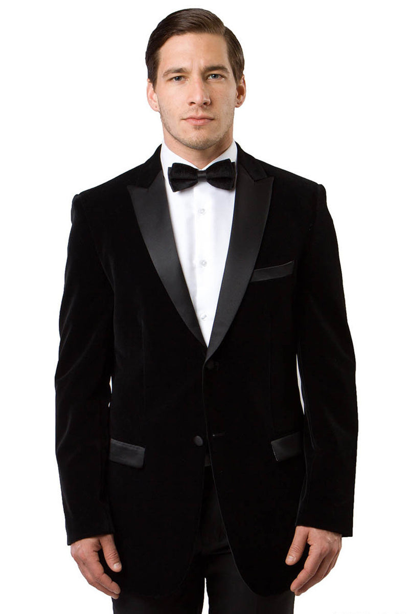 "Black Velvet Tuxedo Dinner Jacket for Men - Two Button Style"