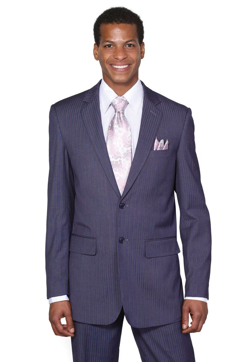 "Modern Fit Men's Suit in Navy Blue - 2 Button Tonal Pinstripe" - 36 Regular
