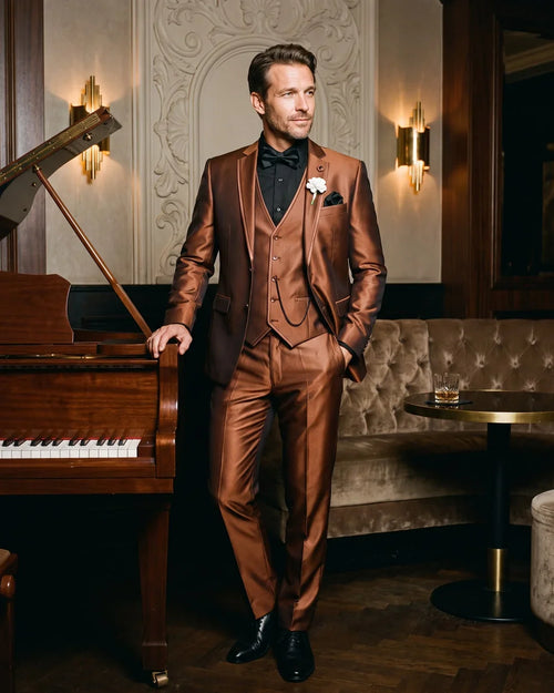 Men's Cappuccino Solid Three Piece Suit