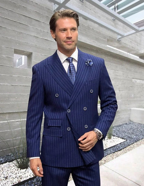 Statement Suit - Statement Italy Suit - Wool Suit - Statement Men's black 2 Piece 100% Wool Fashion Suit - Pinstripe