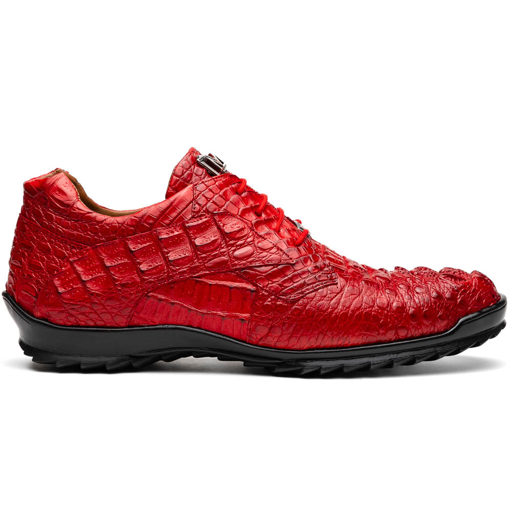 Marco Di Milano Kratos Men's Red Shoes Exotic Caiman Crocodile Sneakers - 7