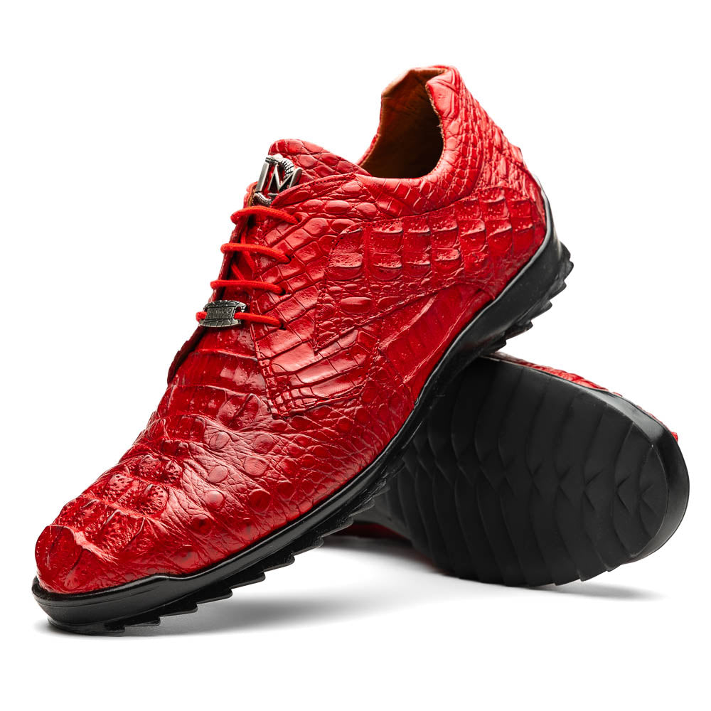 Marco Di Milano Kratos Men's Red Shoes Exotic Caiman Crocodile Sneakers - 7