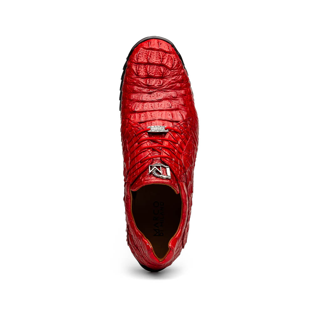 Marco Di Milano Kratos Men's Red Shoes Exotic Caiman Crocodile Sneakers - 7