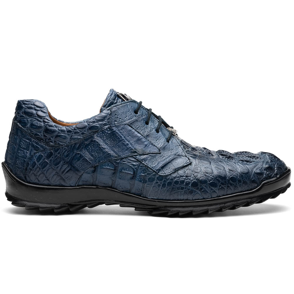 Marco Di Milano Kratos Men's Blue Jean Shoes Exotic Caiman Crocodile Sneakers - 7