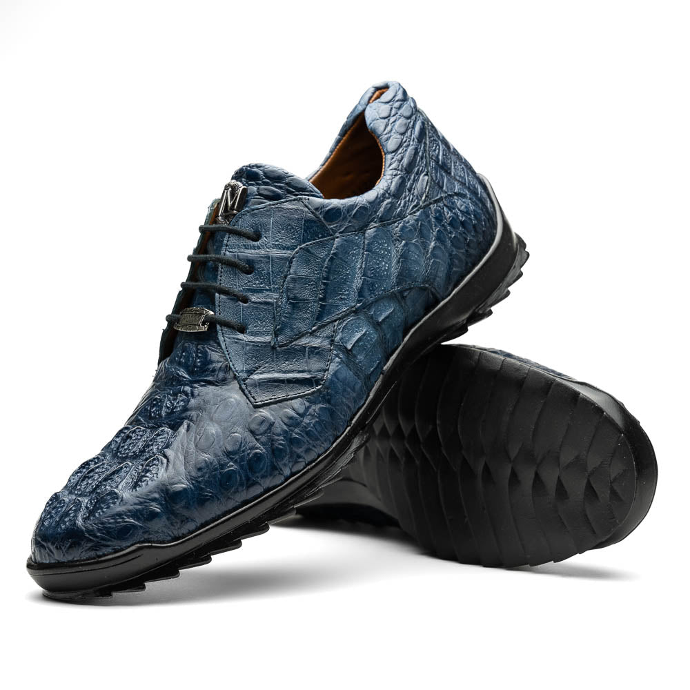 Marco Di Milano Kratos Men's Blue Jean Shoes Exotic Caiman Crocodile Sneakers - 7