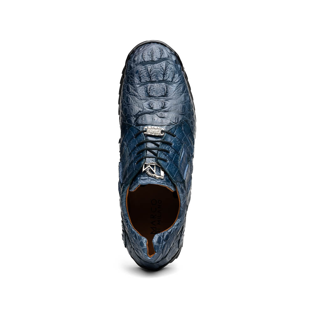 Marco Di Milano Kratos Men's Blue Jean Shoes Exotic Caiman Crocodile Sneakers - 7
