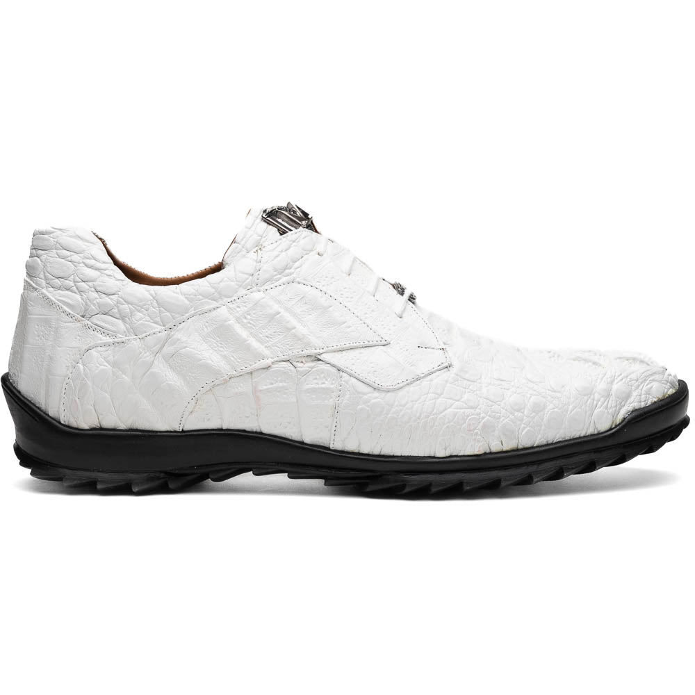 Marco Di Milano Kratos Men's White Shoes Exotic Caiman Crocodile Sneakers - 7