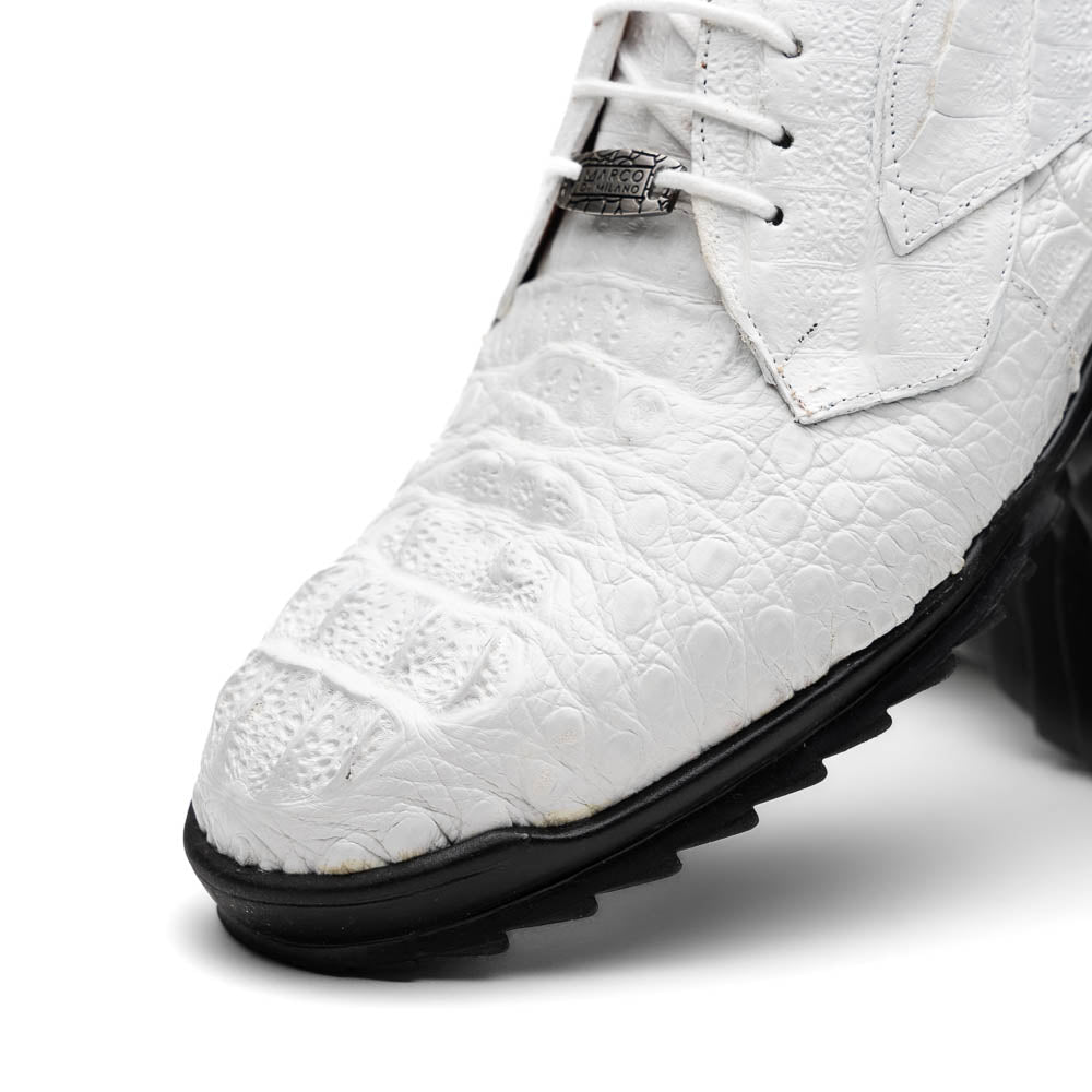 Marco Di Milano Kratos Men's White Shoes Exotic Caiman Crocodile Sneakers - 7