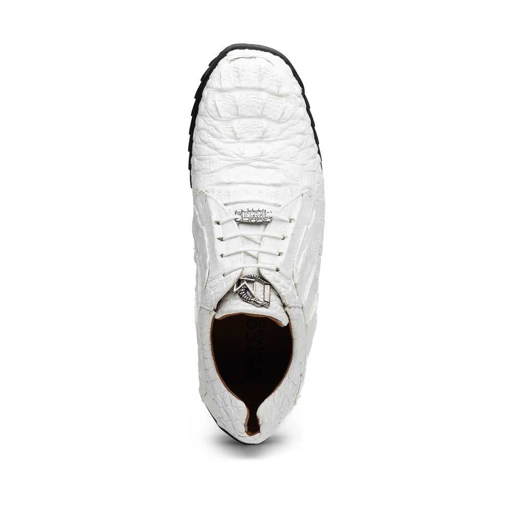 Marco Di Milano Kratos Men's White Shoes Exotic Caiman Crocodile Sneakers - 7
