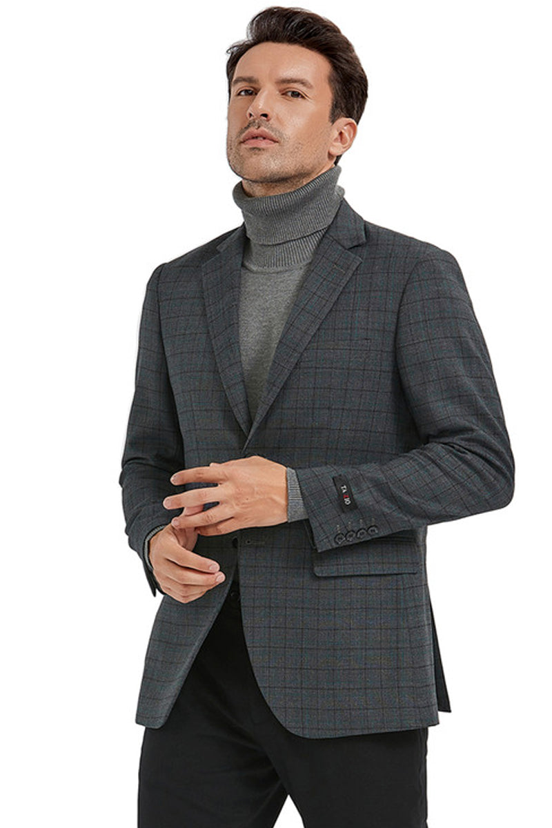 "Charcoal Grey Men's Slim Fit Blazer - 2 Button Sport Coat"