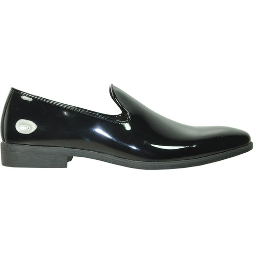 "Black Men's Classic Patent Loafer - Plain Toe Slip-On Tuxedo Shoe"