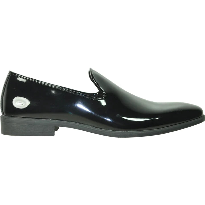 MENS CLASSIC PLAIN TOE SLIP ON PATENT LOAFER SHOE IN BLACK - 6.5M