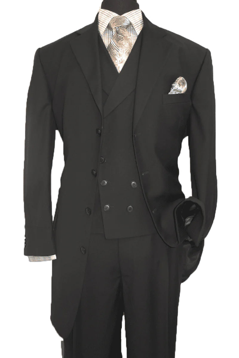 "Black Men's 4-Button Suit with Double-Breasted Vest - Fashion Apparel" - 50 Regular