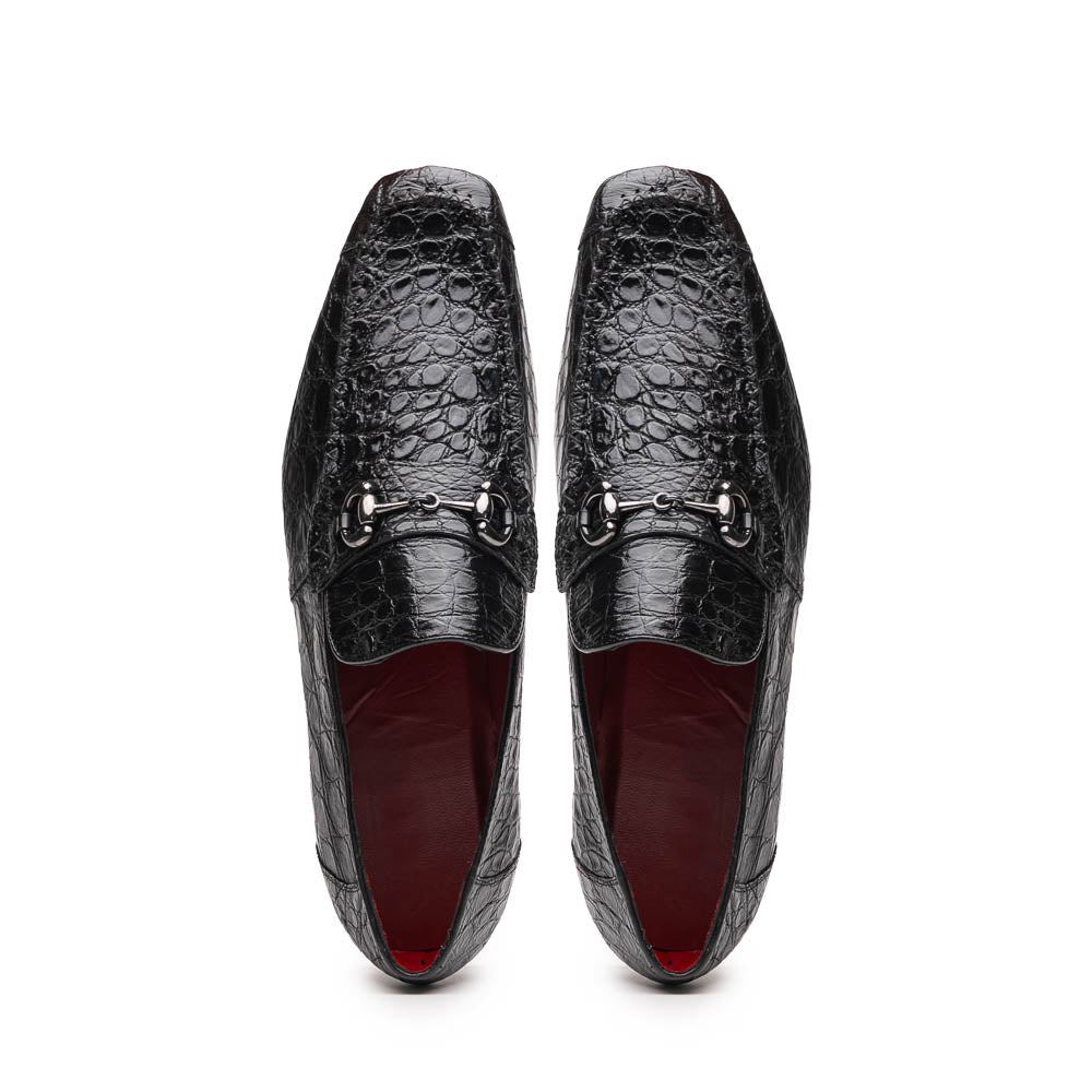 Marco Di Milano Landro Shoes Black Exotic Crocodile Horsebit Loafers - 10.5