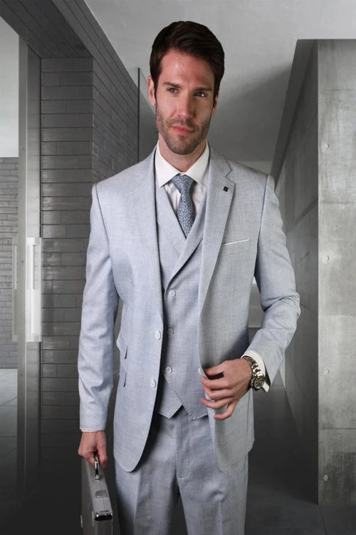 Color Men's 3 Piece Wool Suit Soft Textured Solid Color