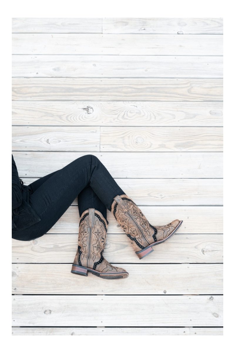 Laredo Women's Bouquet Broad Square Toe Leather Boots - Honey 5844 - 6M