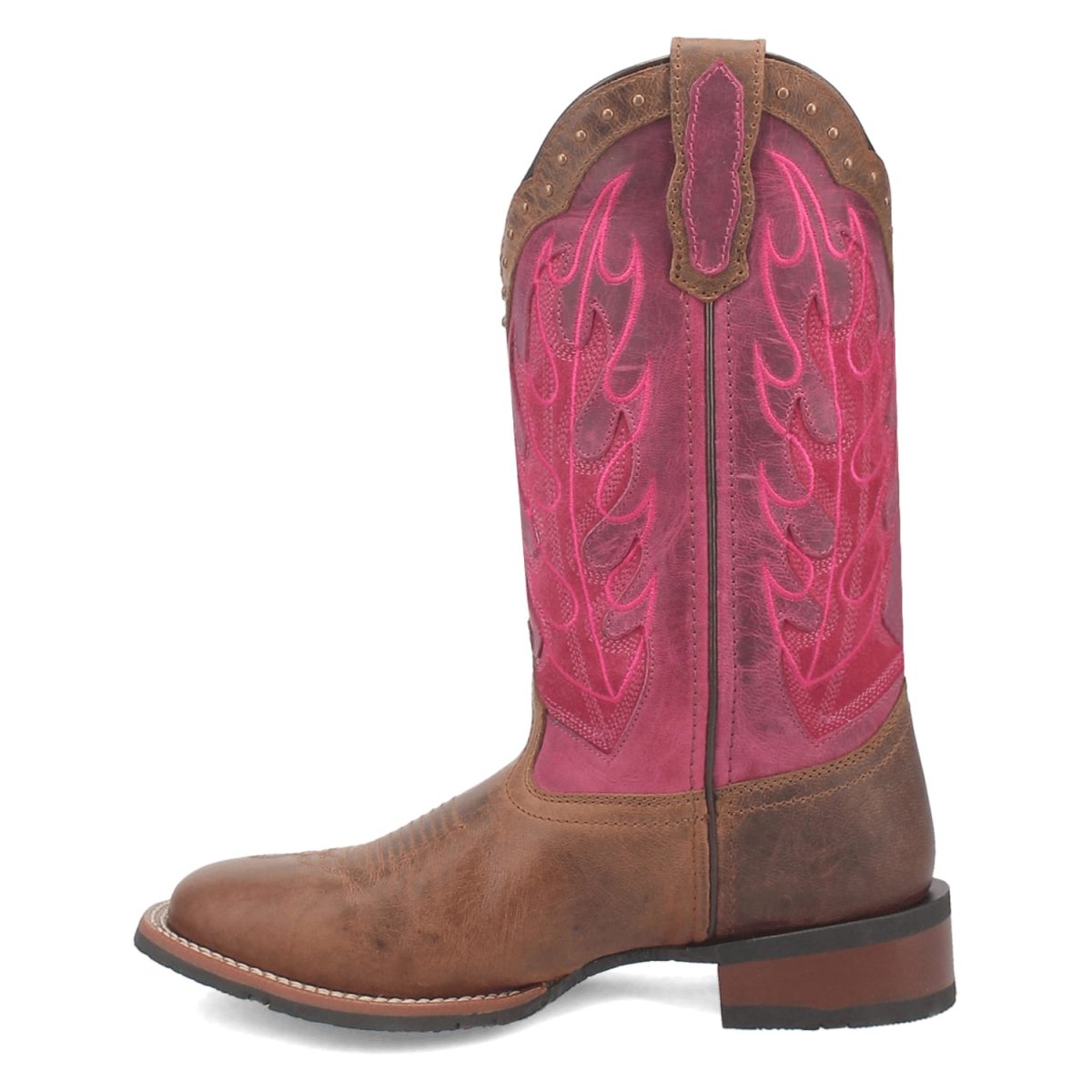 Laredo Women's Faye Broad Square Toe Leather Boots - Brown / Pink 3117 - 6M