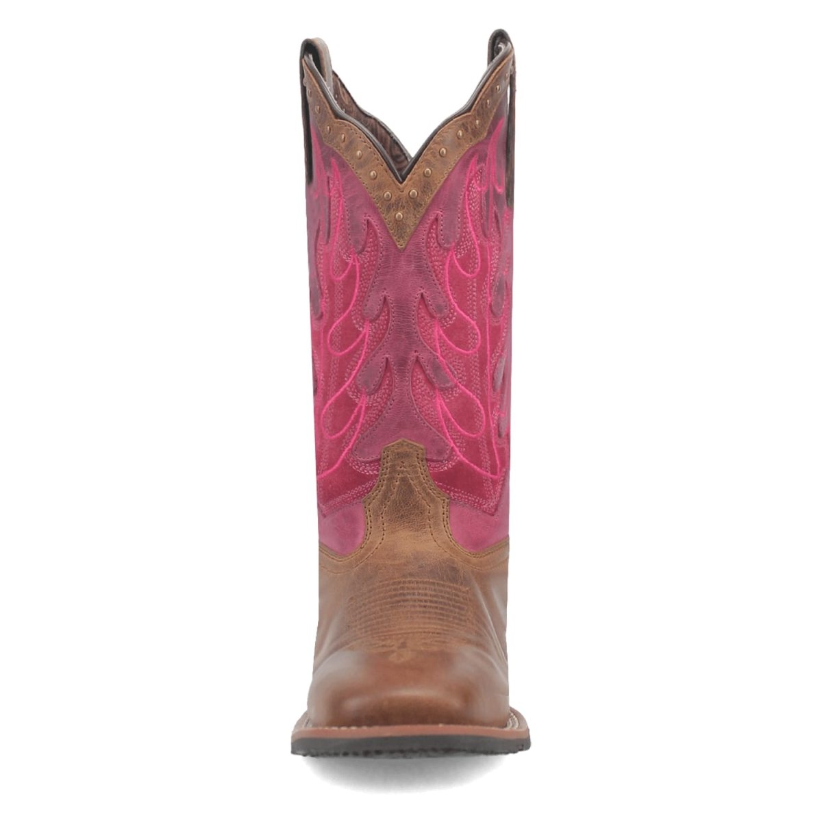 Laredo Women's Faye Broad Square Toe Leather Boots - Brown / Pink 3117 - 6M