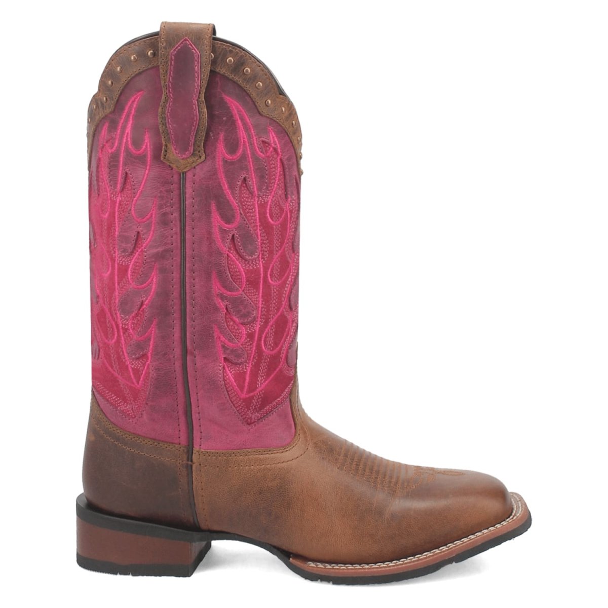 Laredo Women's Faye Broad Square Toe Leather Boots - Brown / Pink 3117 - 6M