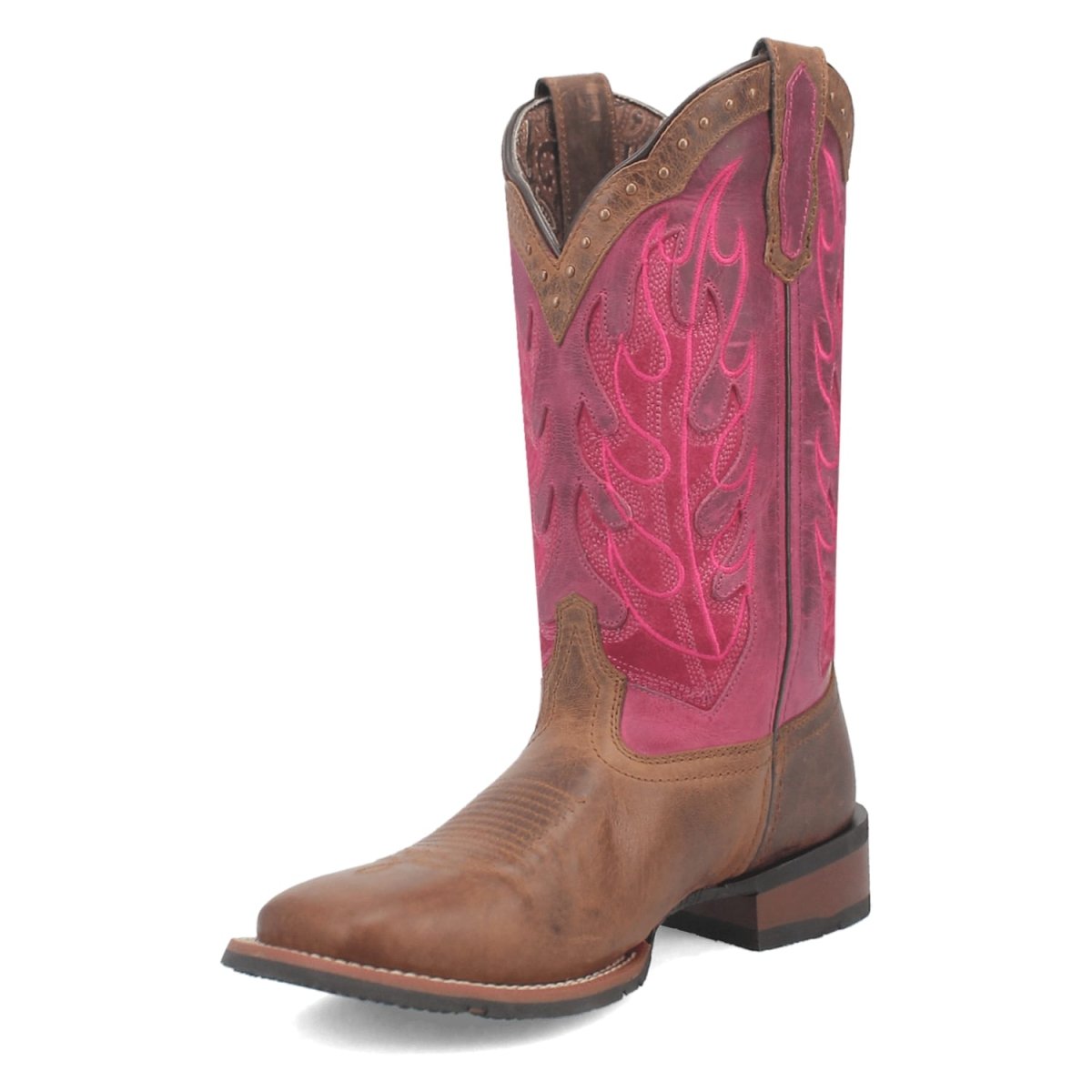 Laredo Women's Faye Broad Square Toe Leather Boots - Brown / Pink 3117 - 6M