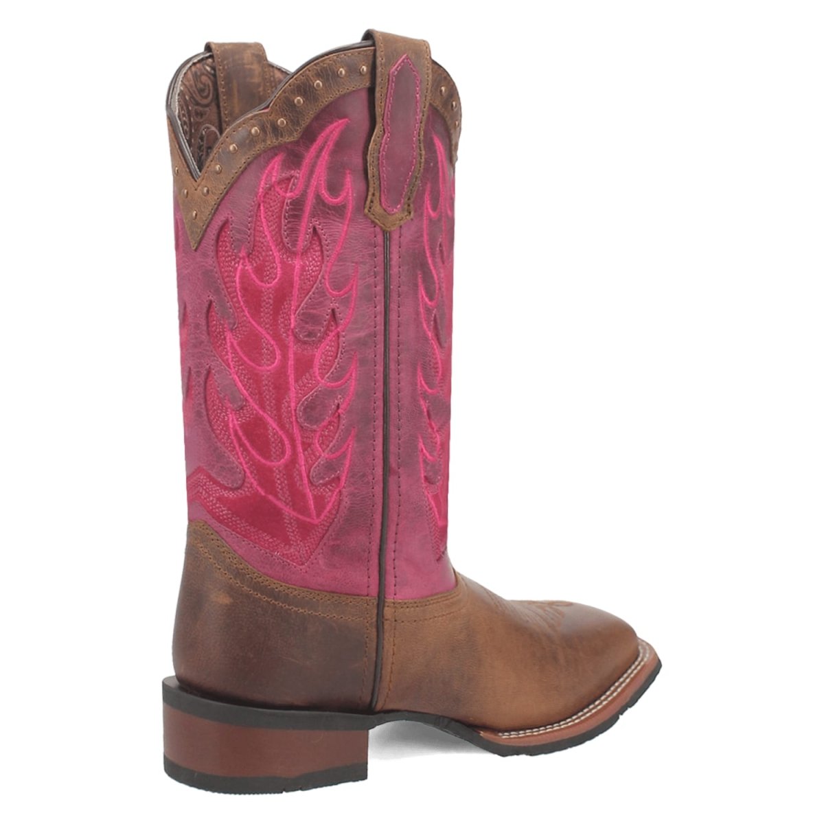 Laredo Women's Faye Broad Square Toe Leather Boots - Brown / Pink 3117 - 6M