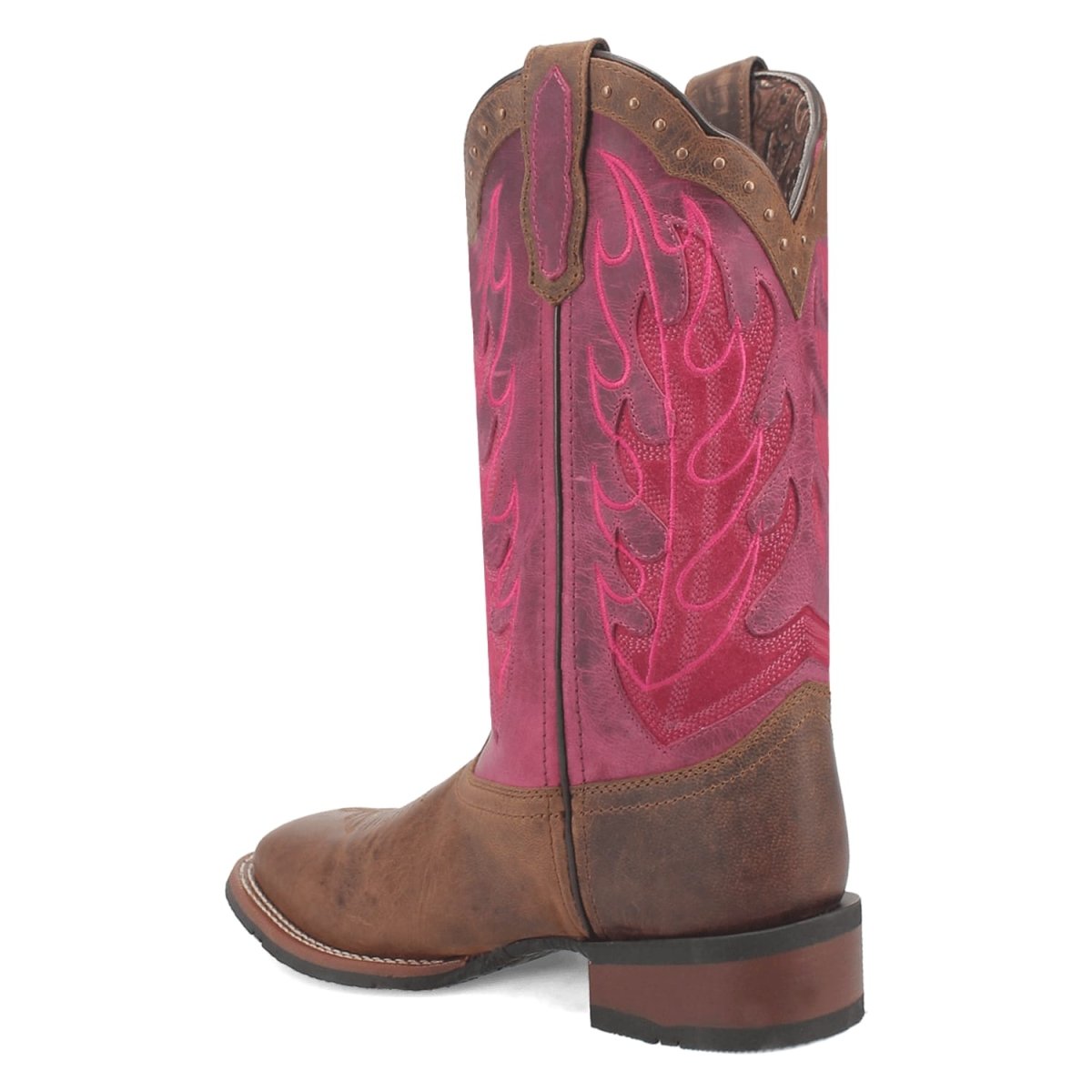 Laredo Women's Faye Broad Square Toe Leather Boots - Brown / Pink 3117 - 6M