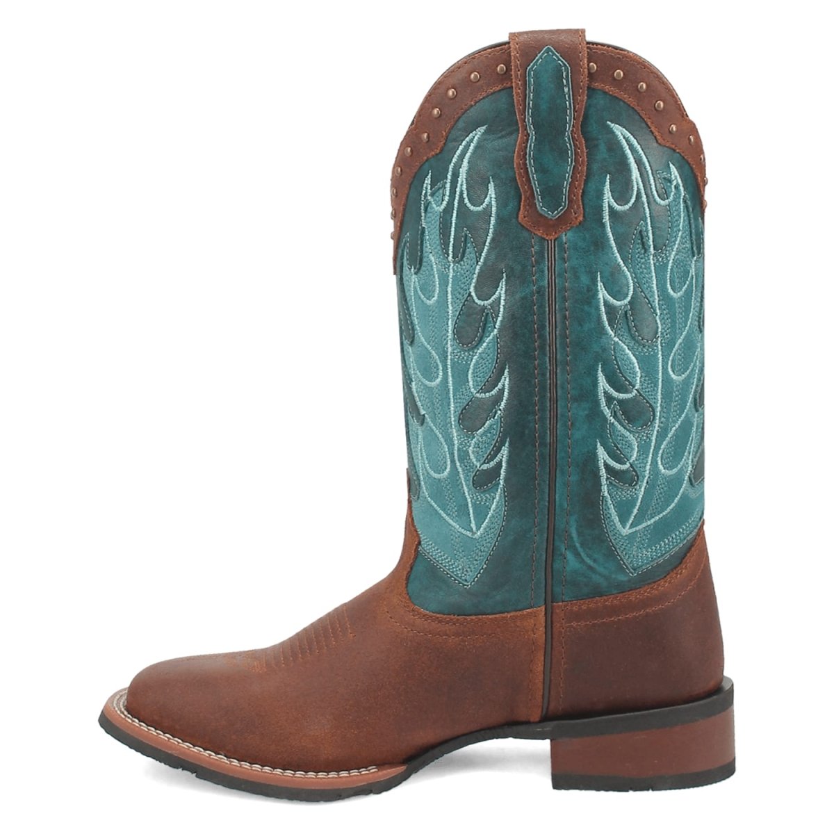 Laredo Women's Faye Broad Square Toe Leather Boots - Brown / Turquoise 3116 - 6M
