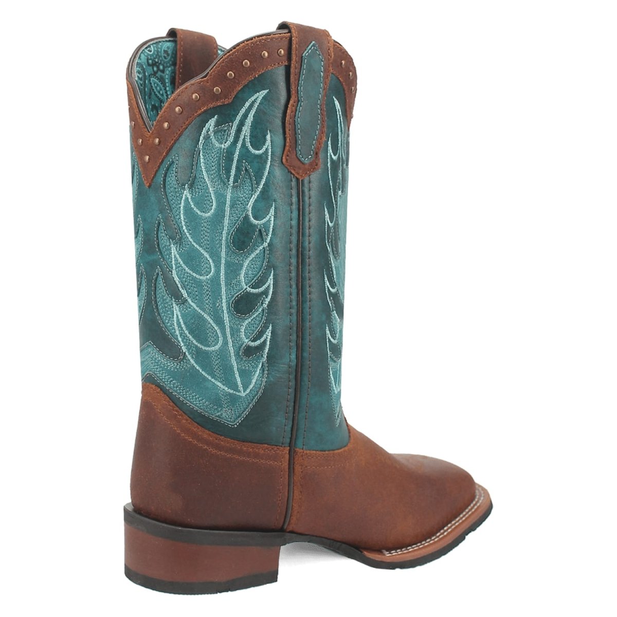 Laredo Women's Faye Broad Square Toe Leather Boots - Brown / Turquoise 3116 - 6M