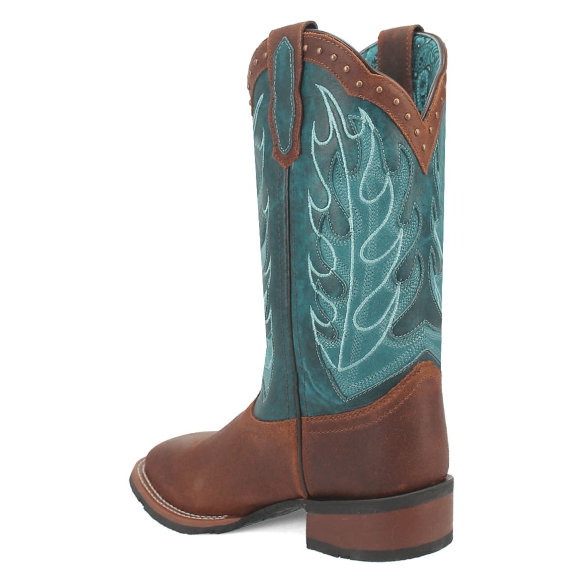 Laredo Women's Faye Broad Square Toe Leather Boots - Brown / Turquoise 3116 - 6M