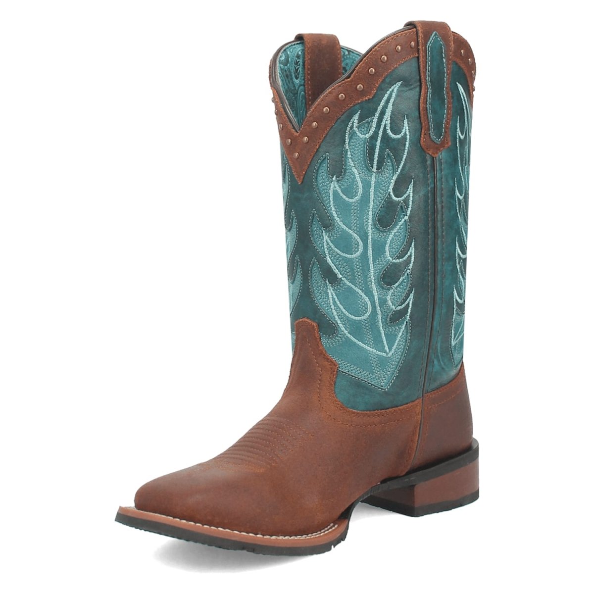 Laredo Women's Faye Broad Square Toe Leather Boots - Brown / Turquoise 3116 - 6M