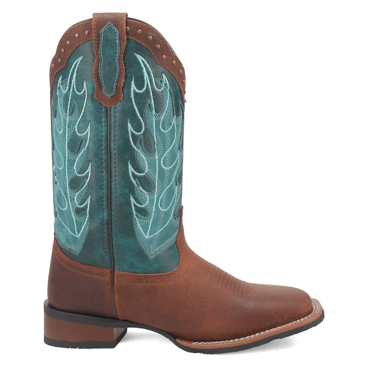 Laredo Women's Faye Broad Square Toe Leather Boots - Brown / Turquoise 3116 - 6M