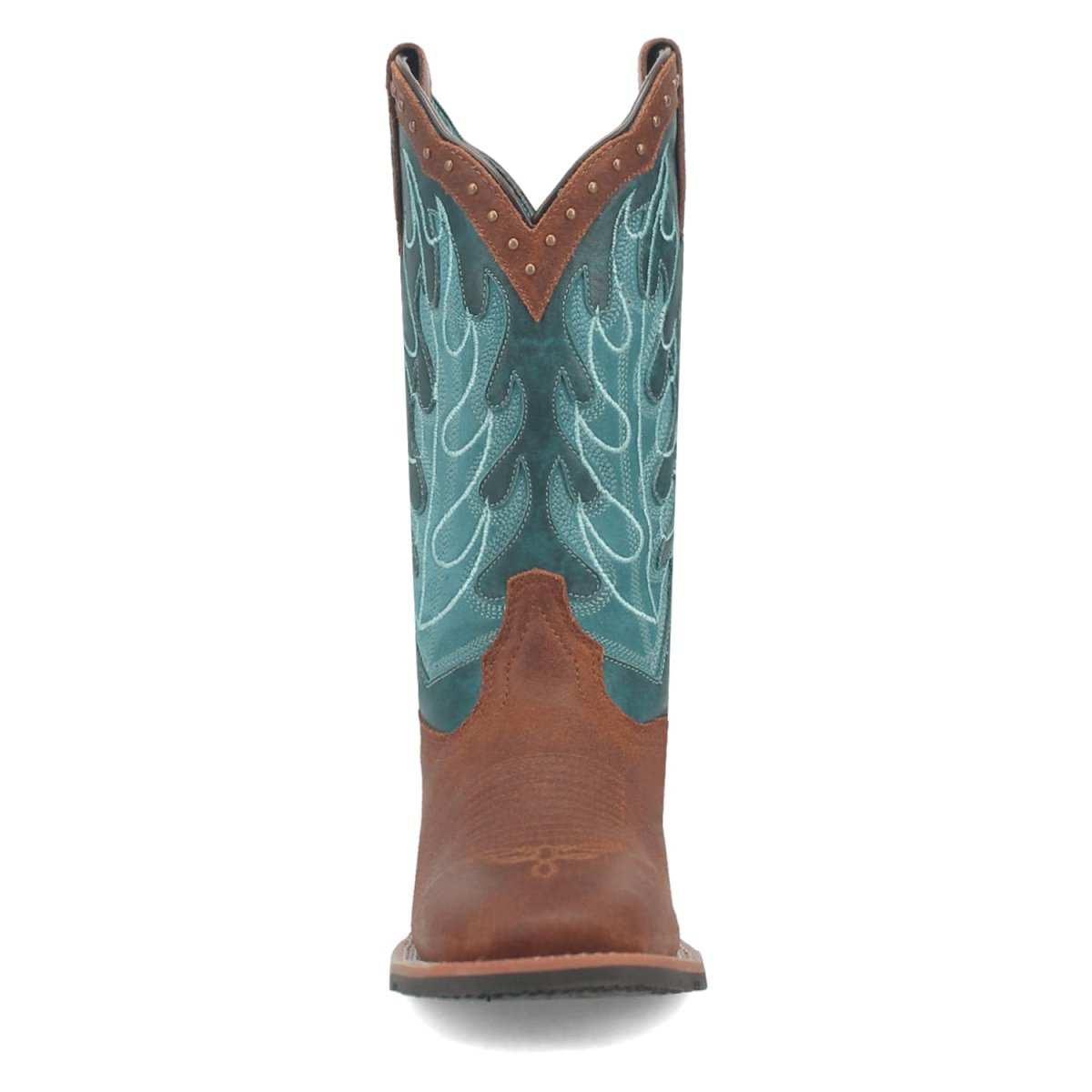 Laredo Women's Faye Broad Square Toe Leather Boots - Brown / Turquoise 3116 - 6M