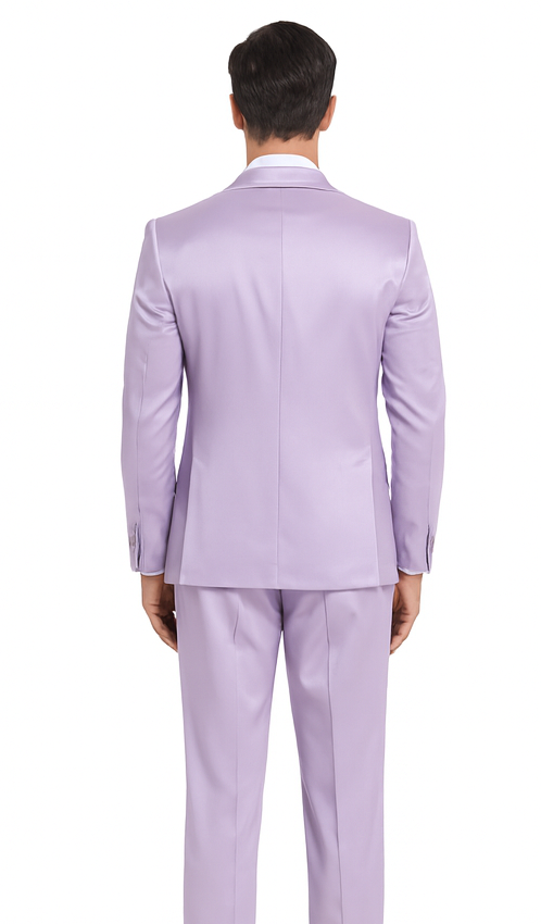 Tazzio Men's Formal Lavender Satin 3 Piece Slim Fit Suit with Peak Lapel Suit - 34 Short or Extra Small